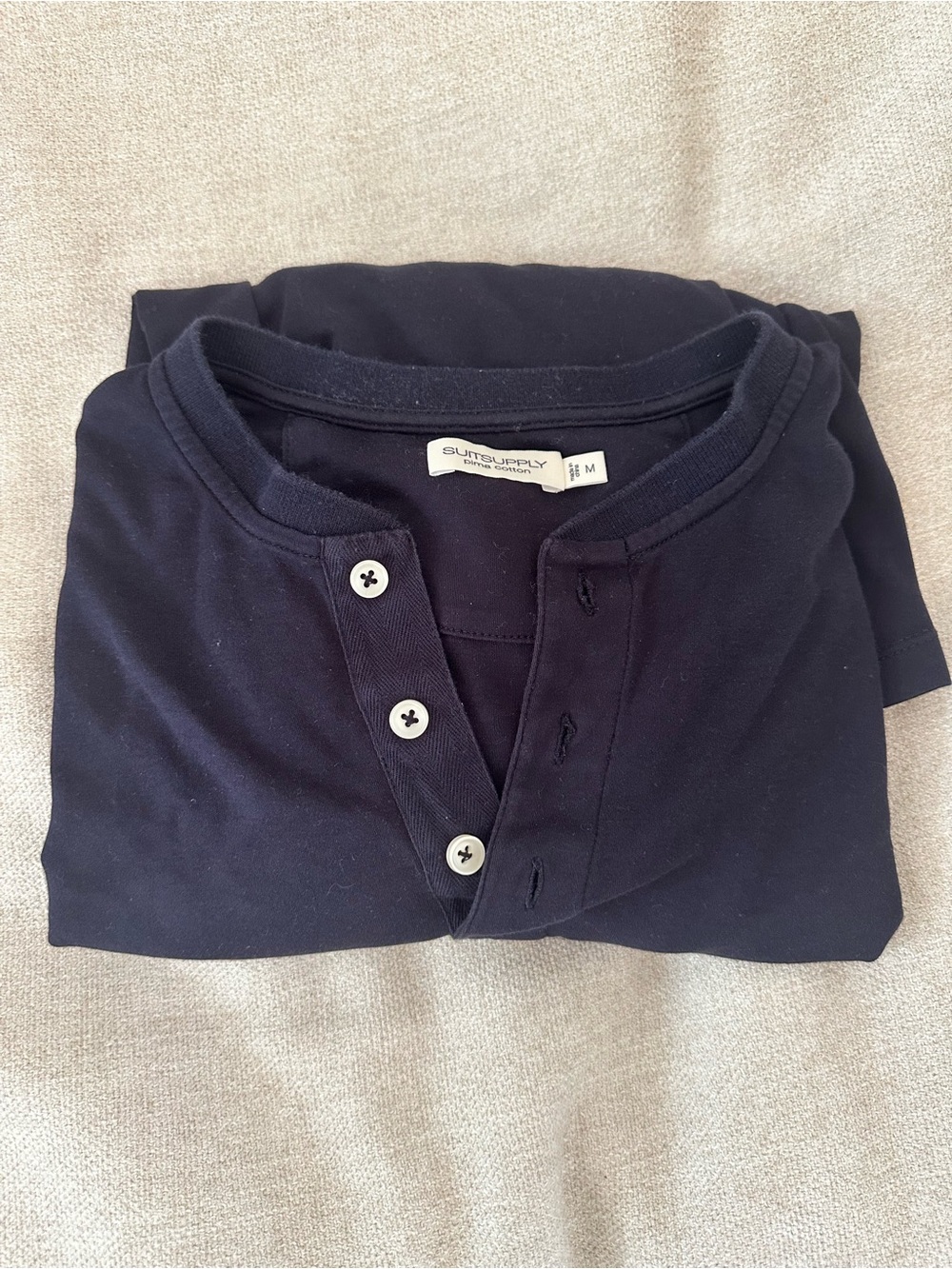 Suitsupply Navy V-Neck Henley Sweater